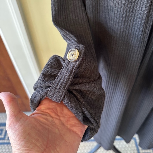 Maurice’s | Dark Gray Ribbed Open Front Boho Cardigan with Crocheted Back Detail - Picture 4 of 8